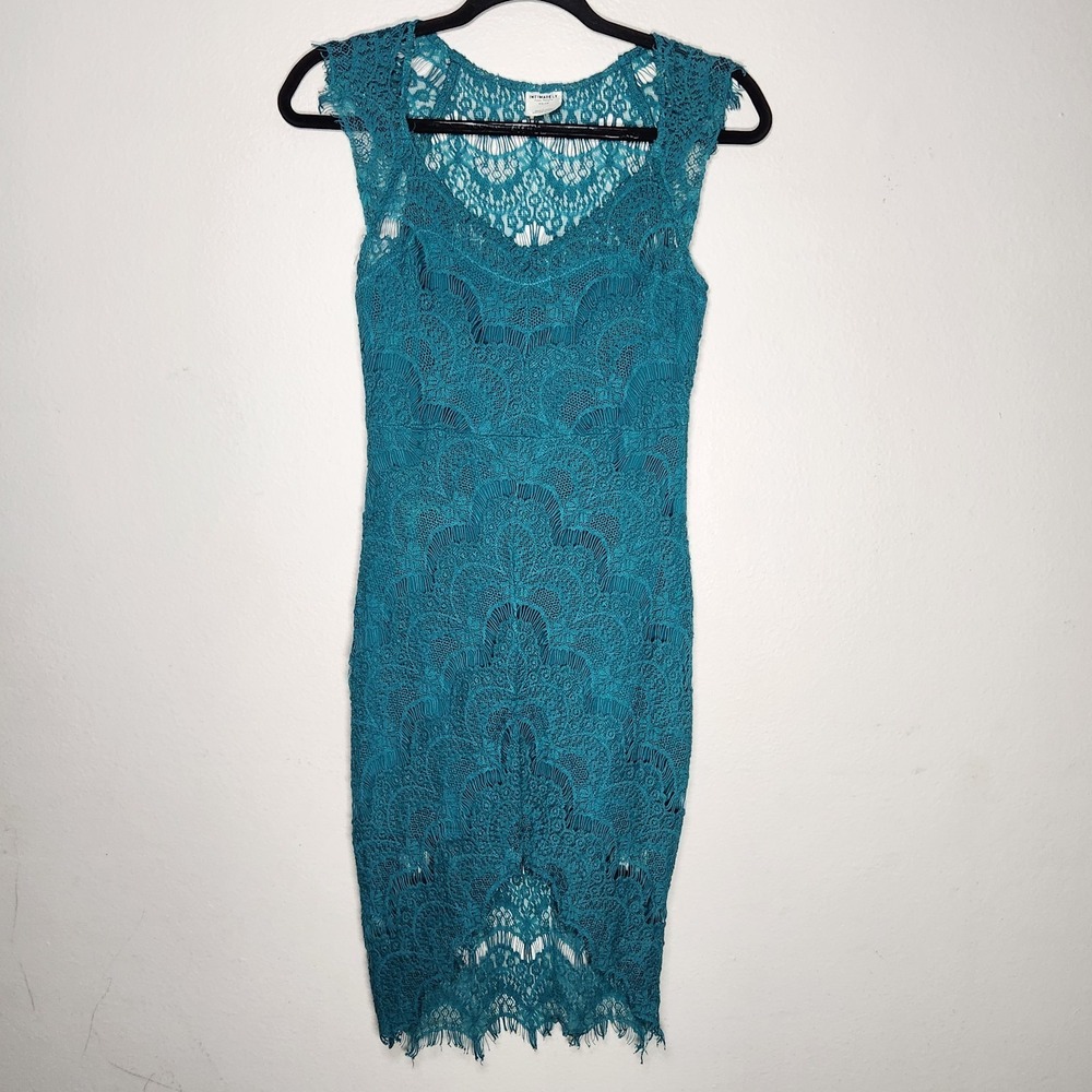 Intimately Free People Womens XS Teal Lace Bodycon Slip Dress Romantic Ethereal
